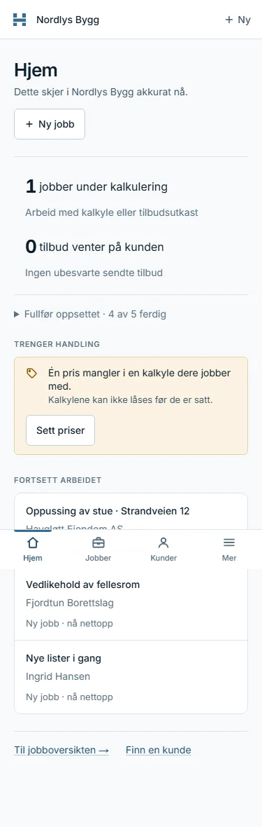Arbeidsoversikten i faktisk mobilvisning