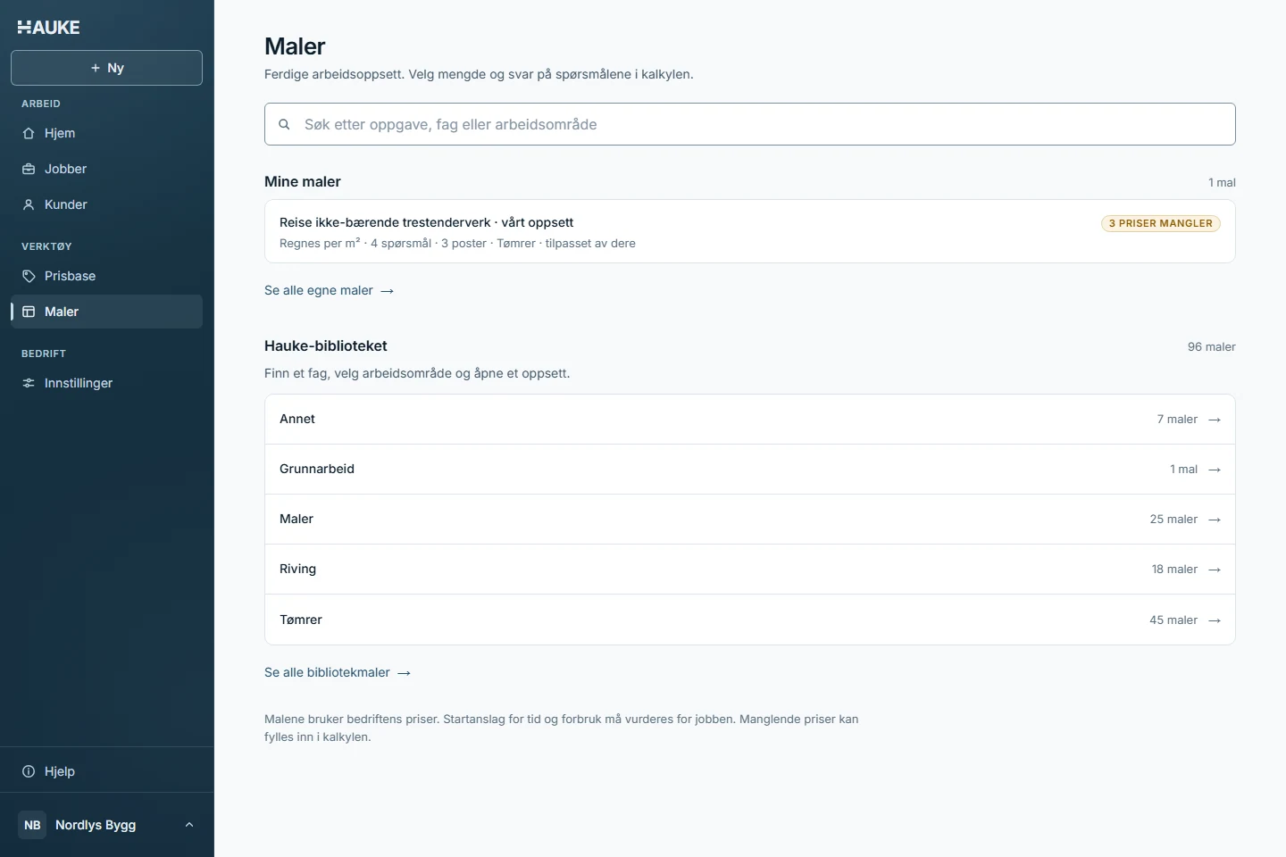 Maler med arbeid og materialer som kan tilpasses hver jobb.